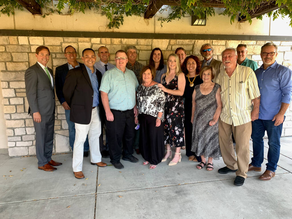The 2020 inductees to the Dragon Hall of Fame finally gathered to receive their recognition in Sonoma in September, 2021. Front row, left to right are Ricardo Ramos, Steve Magnussen, Vicki Mulas, Megan-Arner Loftus, Sara Gallagher, Peggy Albano , Toto Albano and Vince Albano. Back row, left to right: Lincoln Isetta, Steve Lambert, Oliver Hoban, Robert Vernon, Mindy Neves, Kerry Brady, Dave Rentz and Stuart Teitelbaum. (Photo provided by Wendy Kruljac)