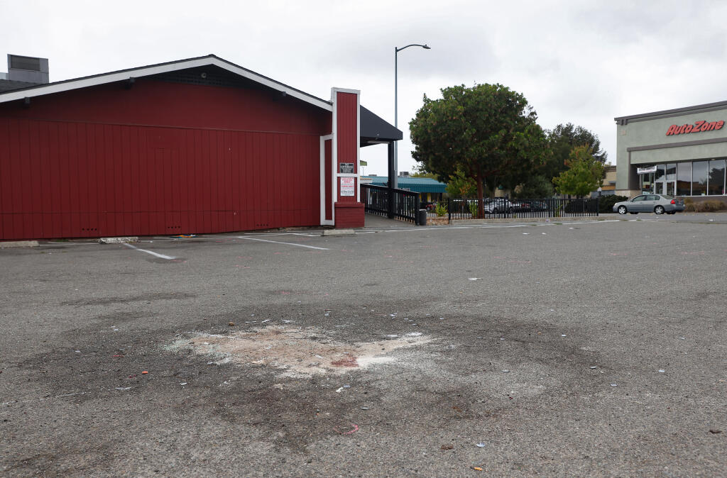 The area where a man was fatally shot in the parking lot of the Whiskey Tip nightclub on Sept. 25, 2021. (Christopher Chung/ The Press Democrat)