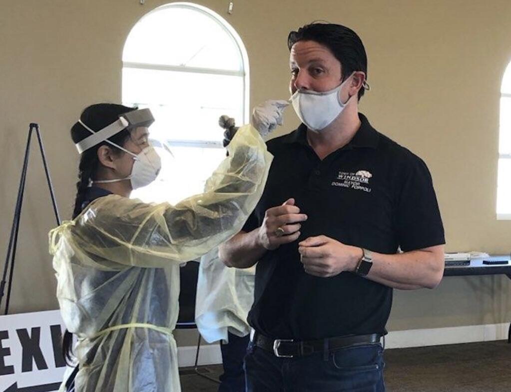 Windsor Mayor Dominic Foppoli receives a coronavirus test on Monday, Oct. 26 at Bluebird Community Center in Windsor. (DOMINIC FOPPOLI)