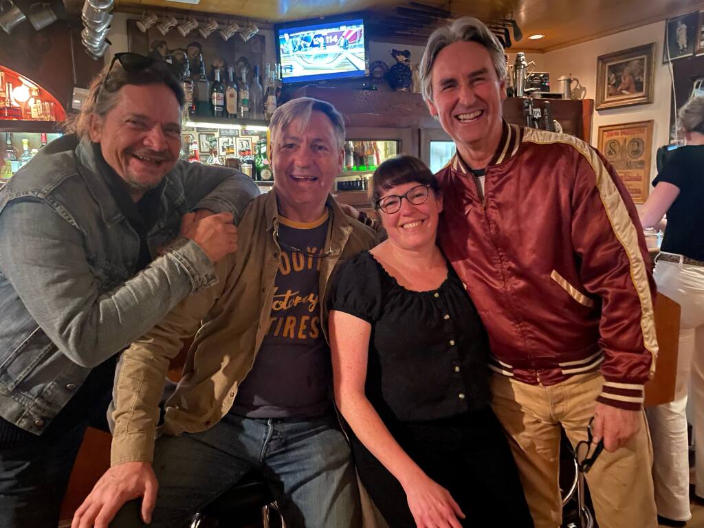 Mike Wolfe (far right) and Robbie Wolfe (second from left) of “American Pickers” made a stop by the Swiss Hotel in Sonoma while filming in the Valley. (Photo: Tayna Lyons)