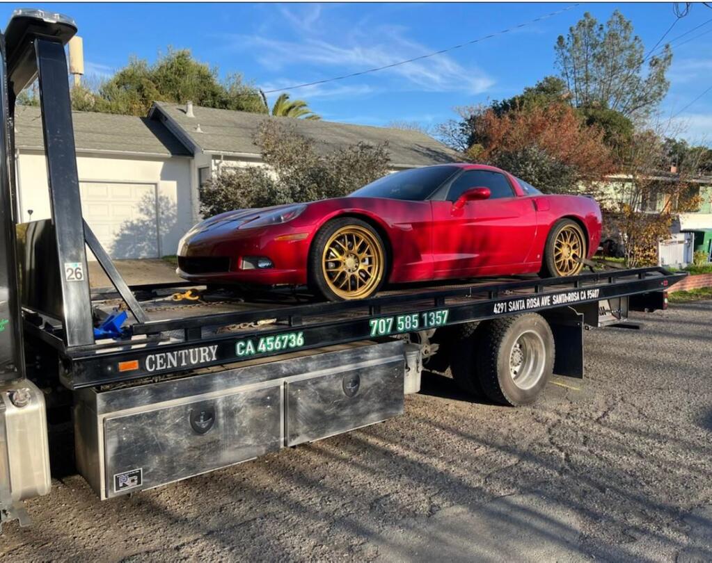A car being impounded in Santa Rosa after police cracked down following a Thanksgiving weekend filled with sideshows. (Santa Rosa Police Department)