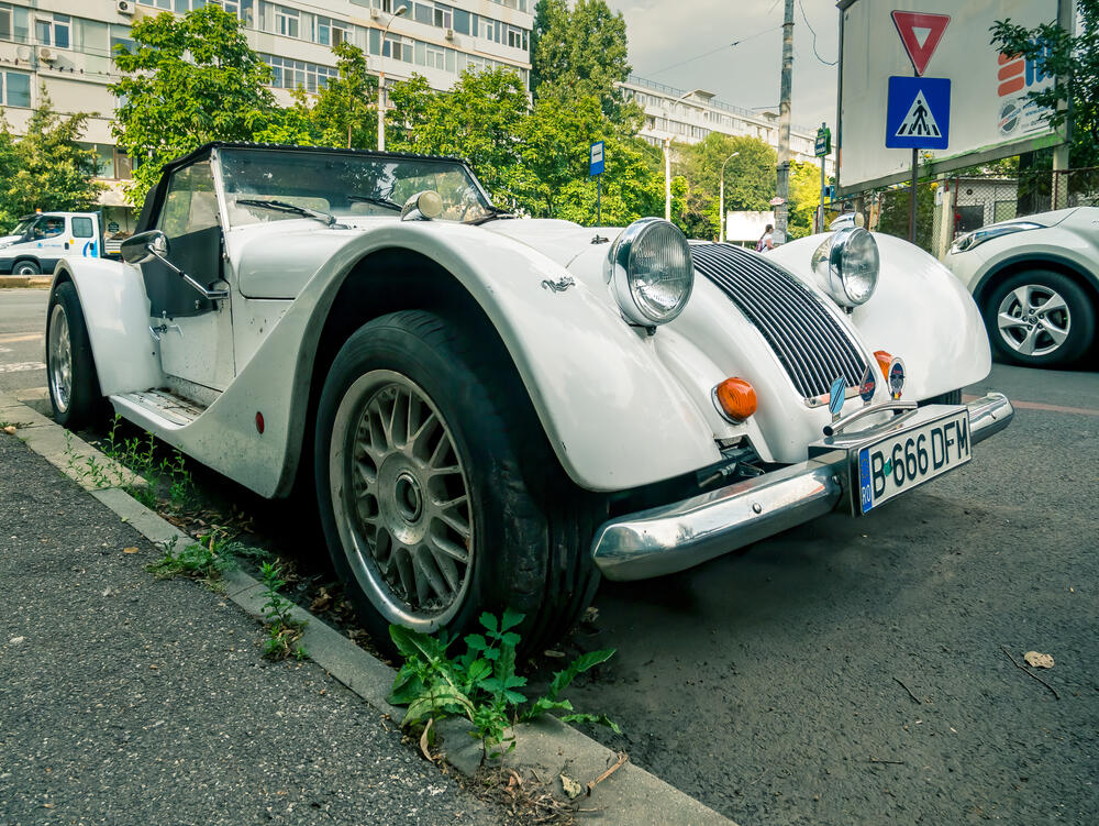 This photo shows a similar Morgan vintage car in Romania in 2020. Made by the Morgan Motor Company in Malvern, Worcestershire, UK. (Cristi Croitoru/Shutterstock)