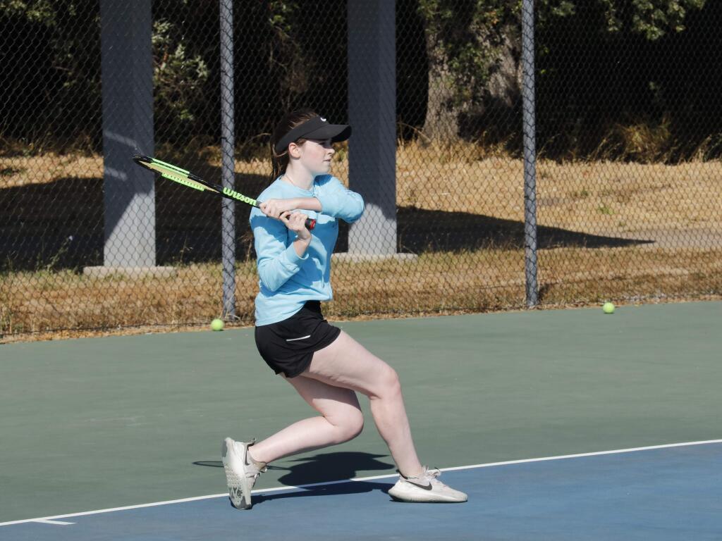 Senior Mary Gallo is Sonoma Valley's number-one varsity girls tennis player, seen here in practice at their home court, in September, 2019. She won 6-0, 6-1 against her most recent opponent, Amelia Grevin of Petaluma on Oct. 1. (Christian Kallen / Index-Tribune)