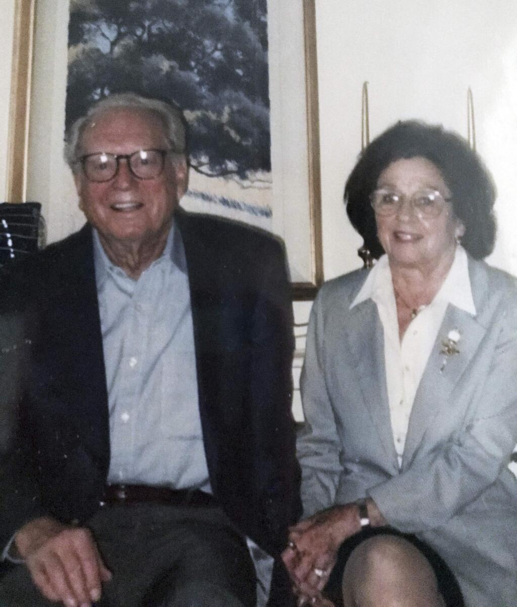 This undated photo shows Charles and Sara Rippey. Charles, 100, and Sara, 98, were unable to escape their Napa, Calif., home, and died when the Atlas fire swept through. Their bodies were found Monday, Oct. 9, 2017. (Courtesy Michael Rippey via AP)