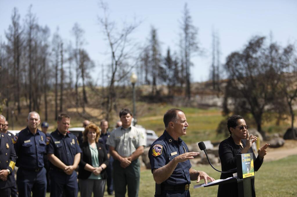 CAL FIRE Director Ken Pimlott speaks during a press conference for 'Wildfire Awareness Week' at Rincon Ridge Park on Wednesday, May 9, 2018 in Santa Rosa, California . (BETH SCHLANKER/The Press Democrat)
