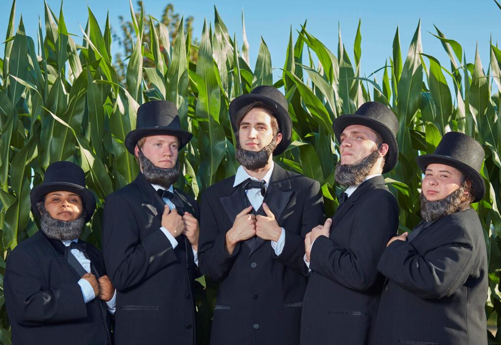 Pictured left to right are Sonoma State University student actors Jasmin Lewis, Matt Lindberg, Joe Ingalls, Connor Pratt and Anna Leach featured in 'Abraham Lincoln's Big, Gay Dance Party.' (DAVID PAPAS)