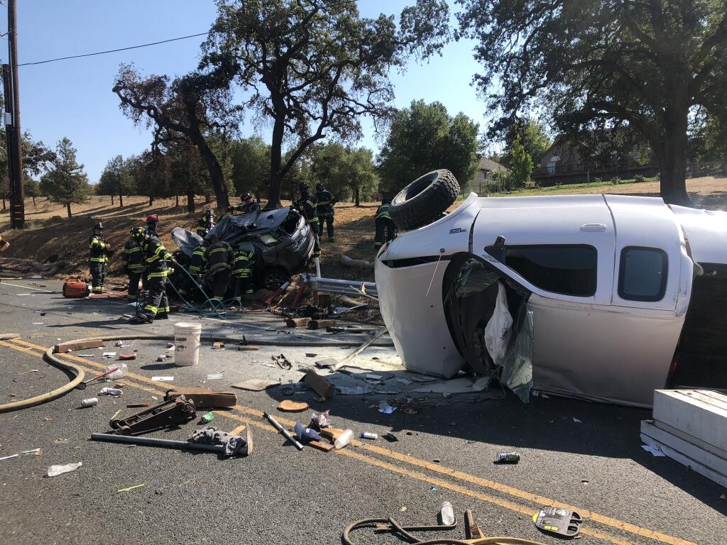 A head-on car crash in northeast Santa Rosa near Highway 12 prompted a vehicle extrication and left two injured on Sunday. (Santa Rosa Fire Department)