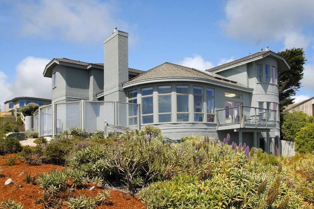 The 4311 SF home at 20069 Oyster Catch Loop in Bodega Bay has five bedrooms and four full bathrooms. A successful vacation rental, guests have included the Black Eyed Peas as they worked on their Elephunk album. The home is on the market for $1,995,000.