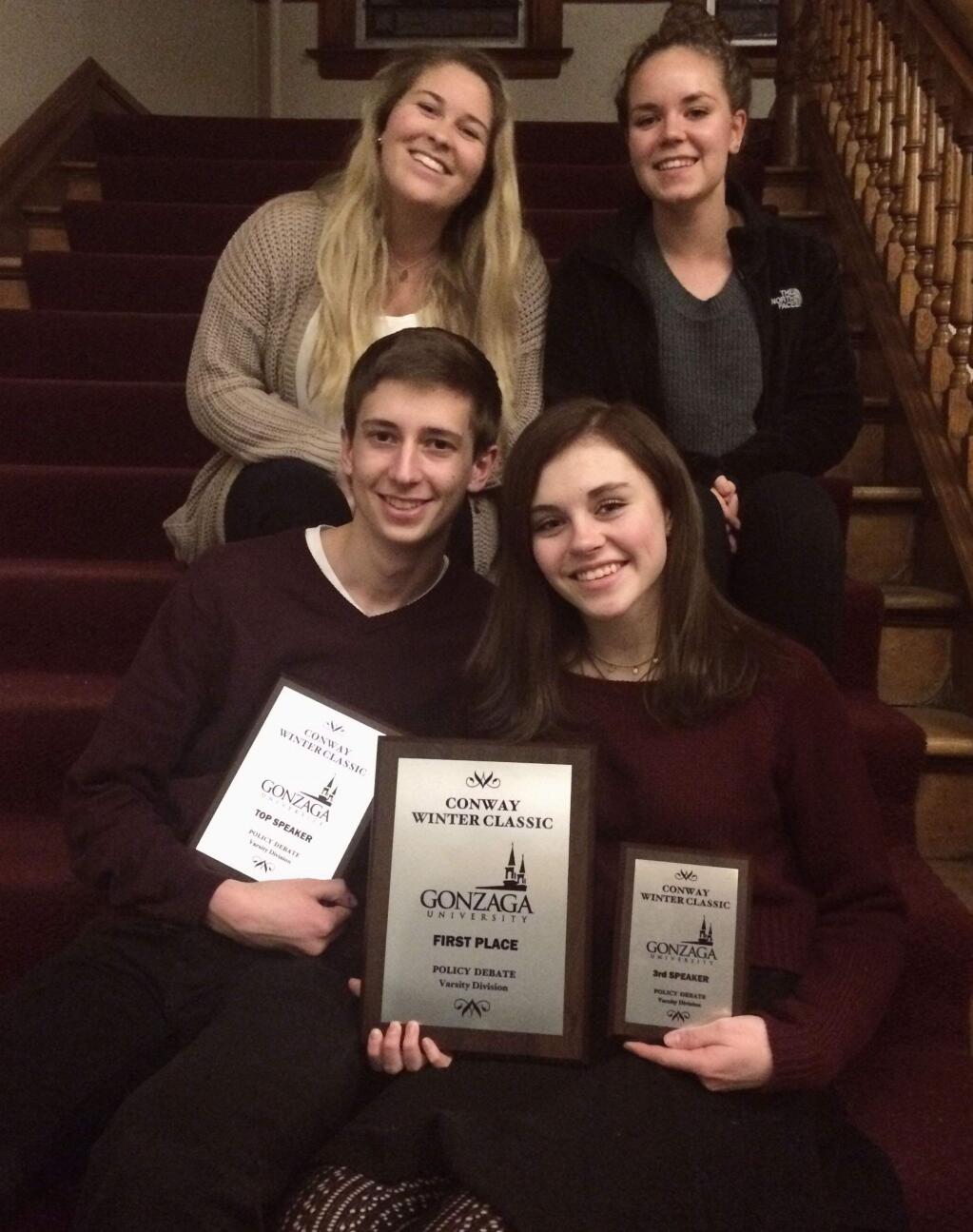 PHOTO COURTESEY ST. VINCENT DEPAUL HIGH SCHOOLThe St. Vincent DePaul High School debate team of Adam Martin and Julia Hunter, bottom, is ranked among the top five in the nation. The team of Sara Parks and Allison Ramos, top, is also enjoying a successful year.