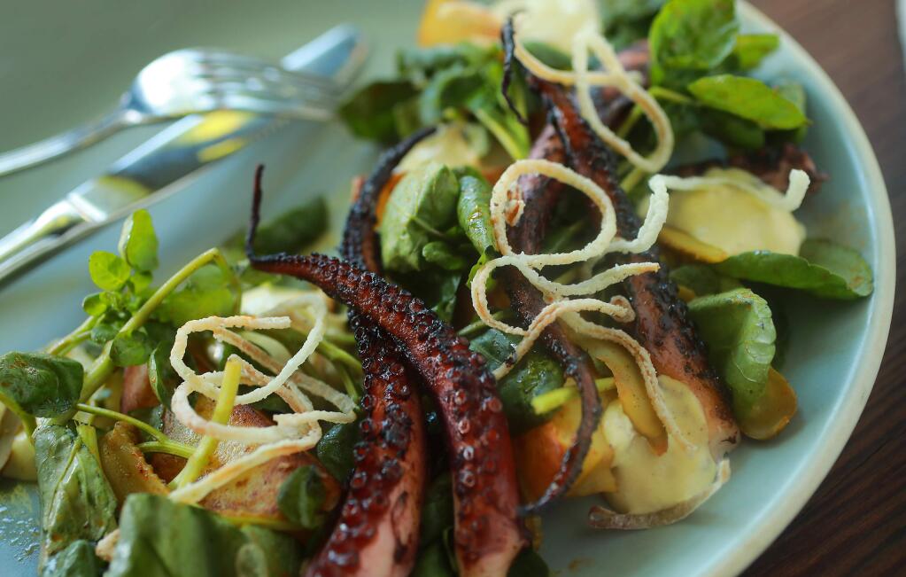 Octopus A La Gribiche with German butterBall potatoes, watercress with egg and olive oil mulsion from Crocodile French Cuisine in Petaluma. (John Burgess/The Press Democrat