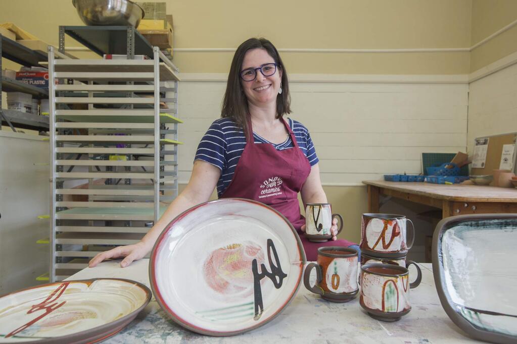 Naomi Clement, the newest artist-in-residence at the Sonoma Community Center, with some of her recent work. (Photo by Robbi Pengelly/Index-Tribune)