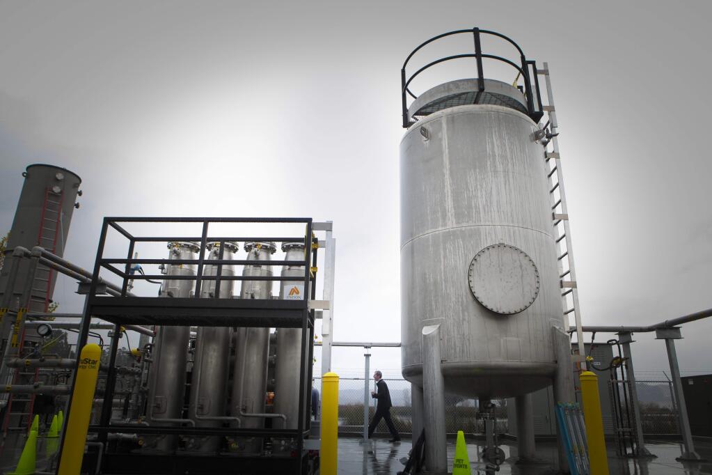 Petaluma, CA, USA. Wednesday, December 04, 2019._The Ellis Creek Water Recycling Facility conducts a tour to introduce some of their newly constructed machines including a “biogas to biofuel system”. (CRISSY PASCUAL/ARGUS-COURIER STAFF)