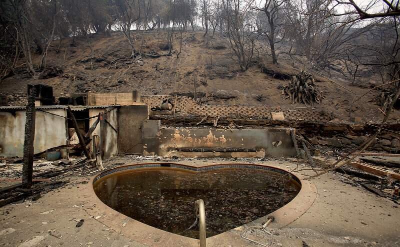 A soot-filled family pool at Harbin Hot Springs on Sept. 14, 2015. (Kent Porter / Press Democrat)
