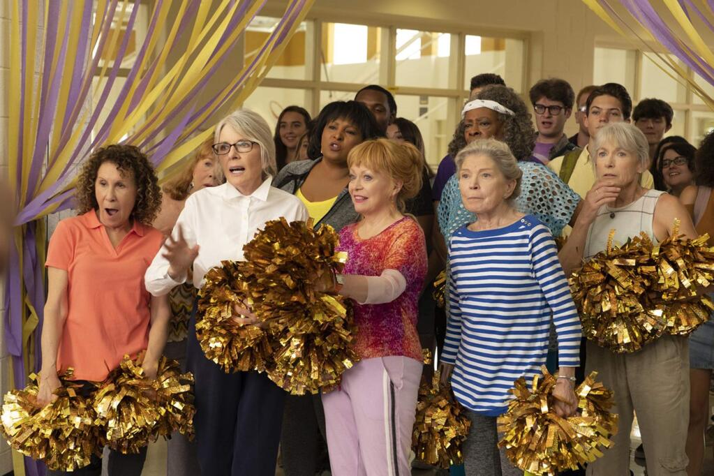 'Poms' is a comedy about Martha ( Diane Keaton), a woman who moves into a retirement community and starts a cheerleading squad with her fellow residents, Sheryl (Jacki Weaver), Olive (Pam Grier) and Alice (Rhea Perlman), proving that it's never too late to follow your dreams. (STXfilms)