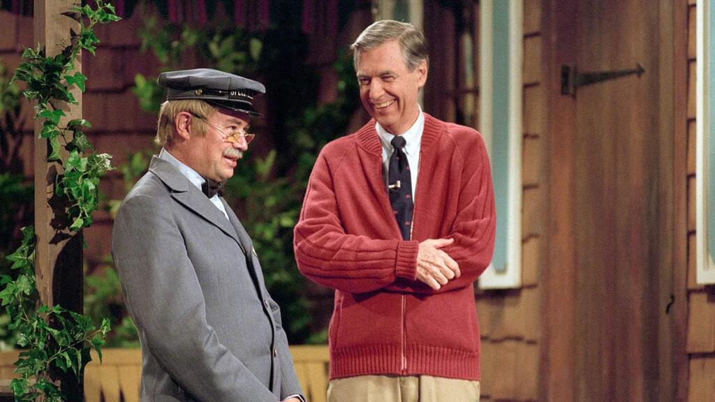 Fred Rogers, right, with David Newell as Mr. McFeely, the delivery man on 'Mister Roger's Neighborhood,' which ran on Public Television from 1968 to 2001. (FOCUS FEATURES)
