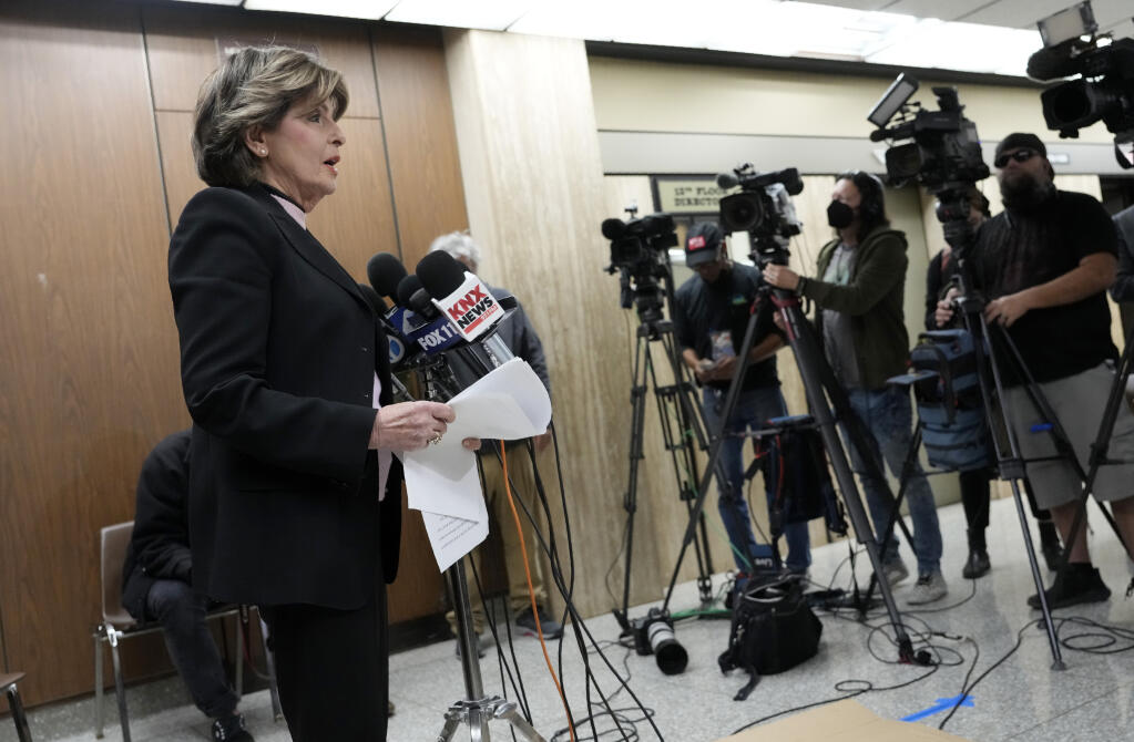 Attorney Gloria Allred addresses reporters after Harvey Weinstein was found guilty of rape at a Los Angeles trial, Monday, Dec. 19, 2022. (AP Photo/Chris Pizzello)