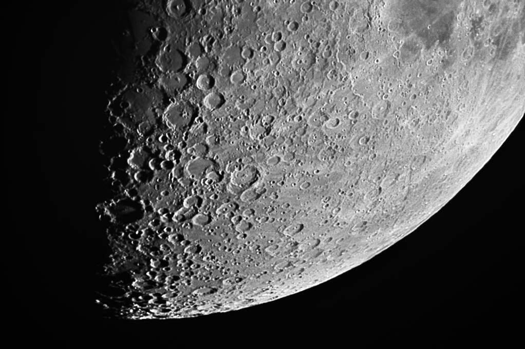 The South Polar region of the Moon, photographed during the first quarter by Loren Cooper and Steve Smith at Robert Ferguson Observatory. (RFO)