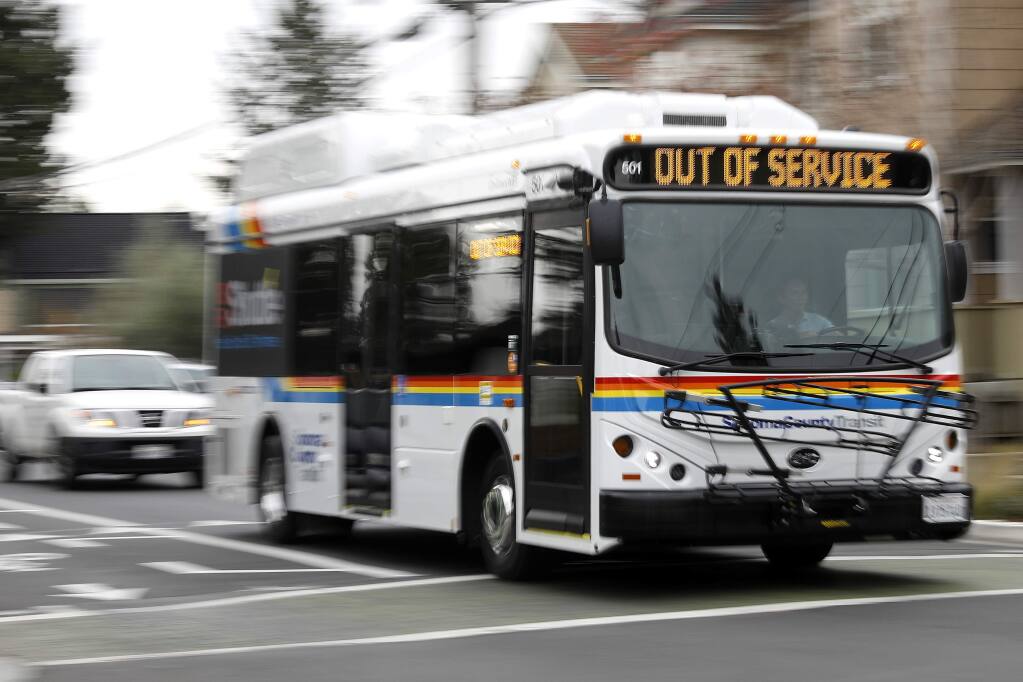 Sonoma County Transit driver Binh Nguyen practices driving all-electric bus on a training route on Tuesday, December 4, 2018 in Sebastopol, California . (BETH SCHLANKER/The Press Democrat)
