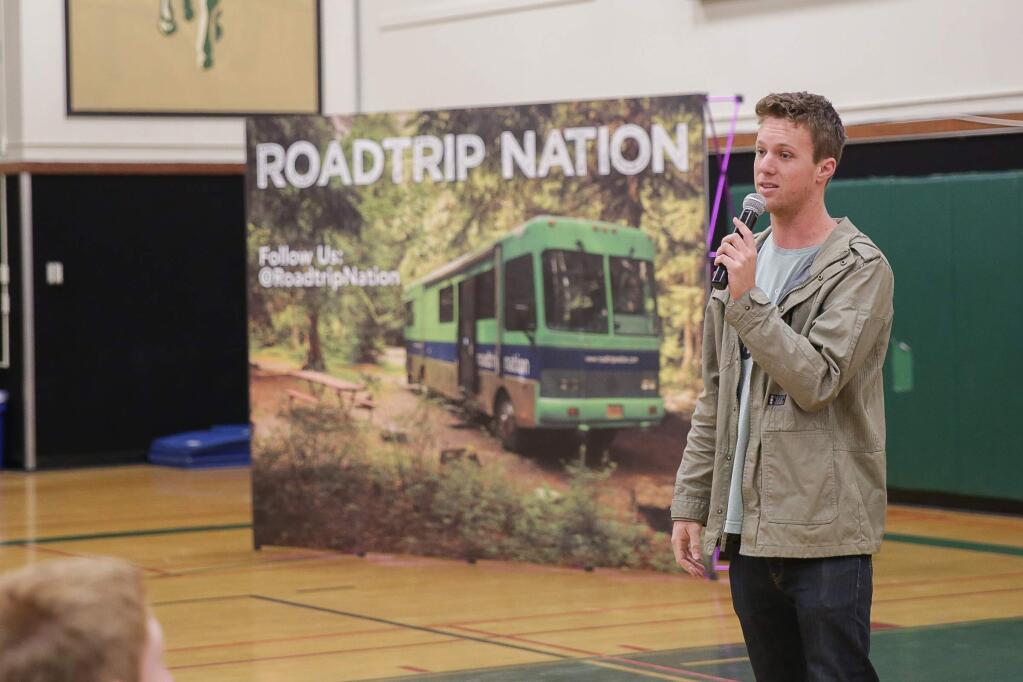 Matt McGinley, a 'roadie' with Roadtrip Nation, visits Casa Grande High School to help show the students how they can match their natural interests with real world career opportunities on Friday, April 17, 2015. (RACHEL SIMPSON/FOR THE ARGUS-COURIER)
