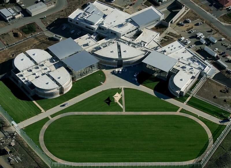 The new $60 million juvenile hall next door to the old Los Guilicos juvenile hall, features a track that doubles as a soccer field. The structure is state of the art for both the facility and technological advances. Friday November 18, 2005, . (Kent Porter / The Press Democrat) 2005.