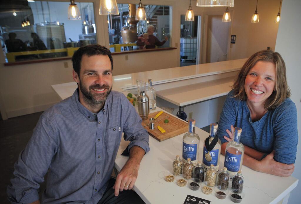 Petaluma, CA, USA. Tuesday, August 16, 2016._ Michael and Jenny Griffo, owners of Griffo Distillery opened a new tasting room at their location on Scott Street. It is open Wednesday - Sunday for gin tastings and cocktails. (CRISSY PASCUAL/ARGUS-COURIER STAFF)