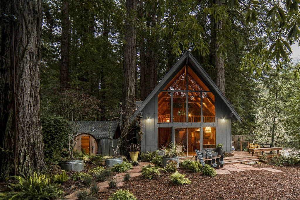 Anya Dinovich's Sequoia House vacation rental is a 1970s cabin nestled among redwoods along Austin Creek. It was featured on Netflix's “The World’s Most Amazing Vacation Rentals. (@therollingvan)