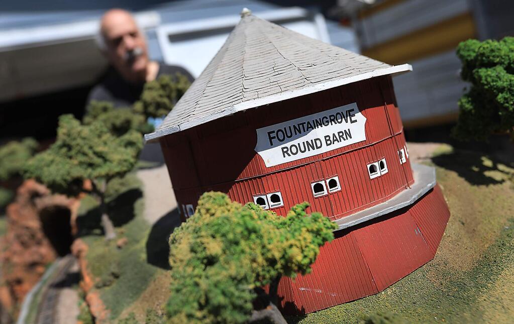 Skip Rueckert of Larkfield built a miniature version of the Fountaingrove Round Barn as part of a HO gauge train diorama Monday April 2, 2018. Rueckert will display the diorama during Santa Rosa Junior College's Day Under the Oak this year. (Kent Porter / The Press Democrat) 2018