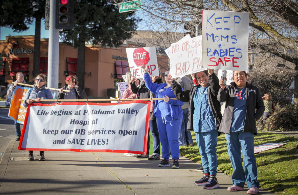 A rally in support of keeping the maternity ward at Petaluma Valley Hospital open took place, Wednesday, Feb. 15, 2023. Providence has been threatening to close the OB department in Petaluma. (Crissy Pascual/Argus-Courier Staff)