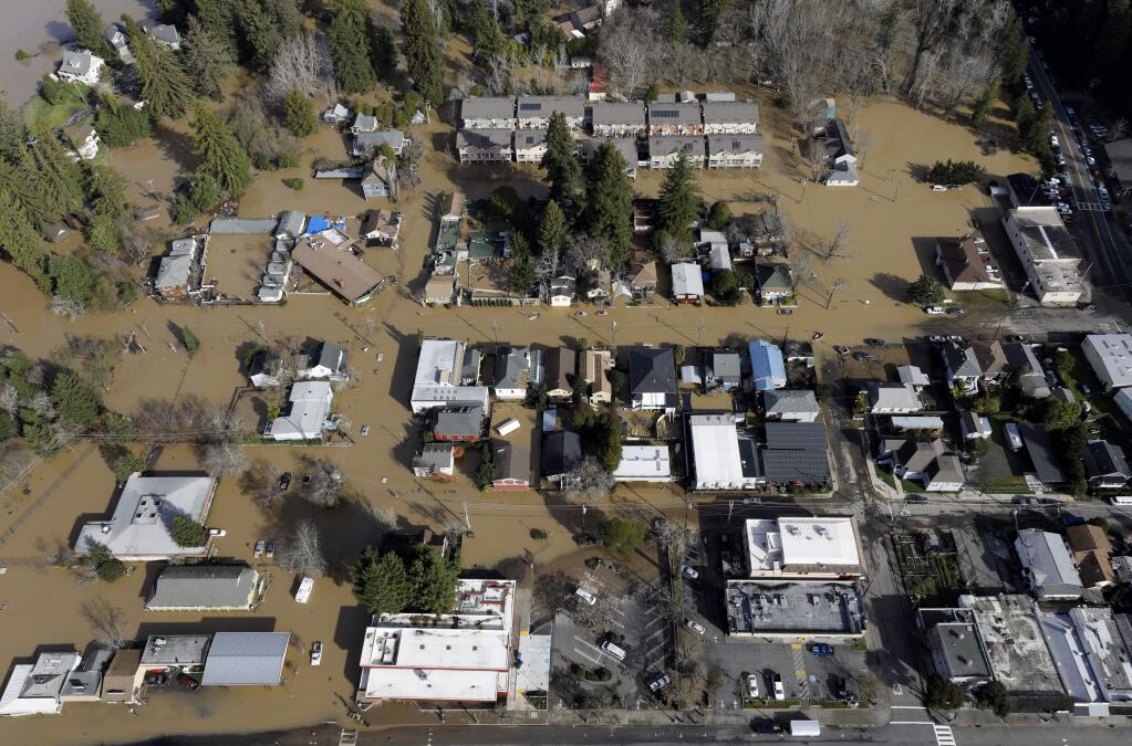 Much of Guerneville remains flooded on Thursday, Feb. 28, 2019. (BETH SCHLANKER/ PD)