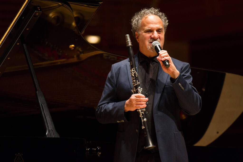 Clarinetist David Krakauer talks to the audience before his recital during the Santa Rosa Symphony's Celebration 2021 fund-raiser at the  Green Music Center, in Rohnert Park, Calif., on Friday, November 5, 2021. (Photo by Darryl Bush / For The Press Democrat)