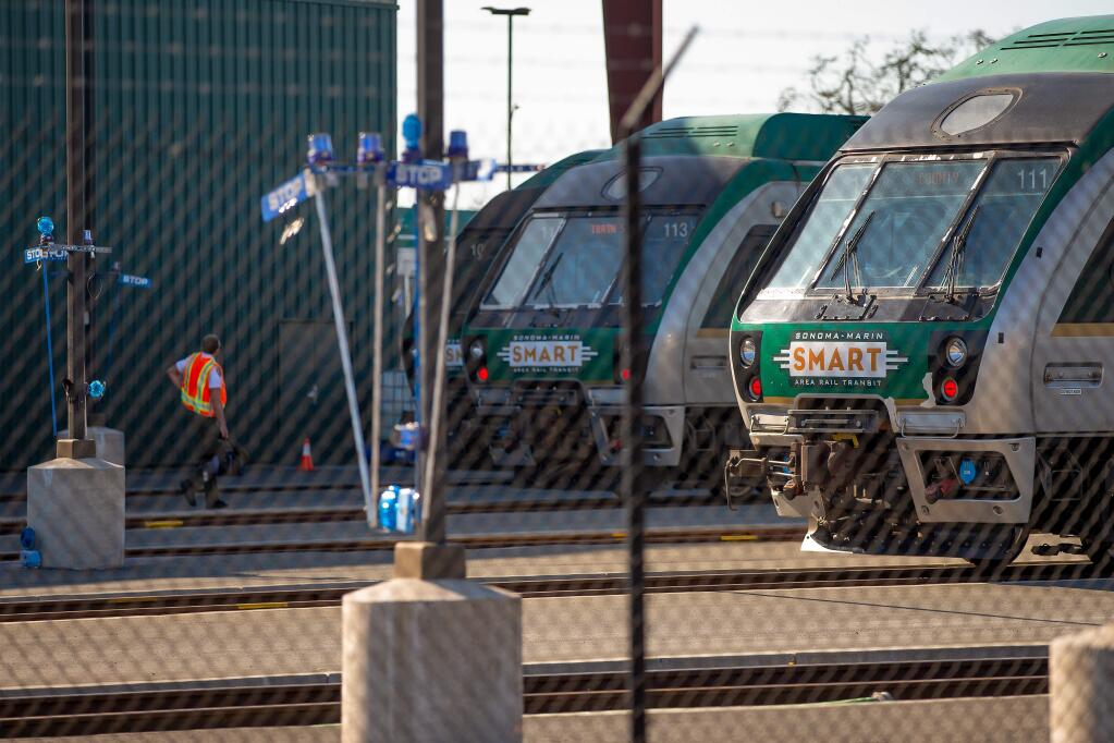 SMART trains are prepared to go into service at the SMART train station on Airport Boulevard in Santa Rosa, California, on Friday, February 14, 2020. (Alvin Jornada / The Press Democrat)