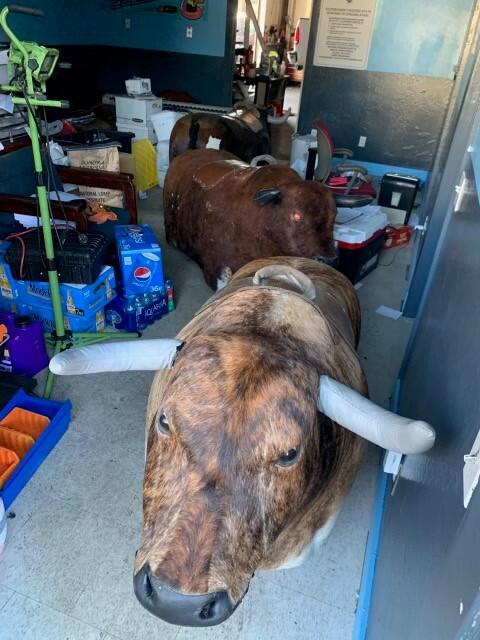 Mechanical bulls were recovered during an investigation into a series of burglaries in Santa Rosa. Two suspects were arrested Monday, Dec. 6, 2021. (Santa Rosa Police Department)