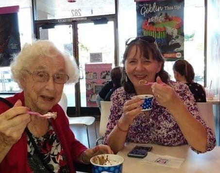 FAMILY TRADITION: MaryEvelyn Panttaja (left) and Susan Panttaja (right) enjoying a trip to the ice cream shop, one of the beloved elementary school teacher’s favorite treats.