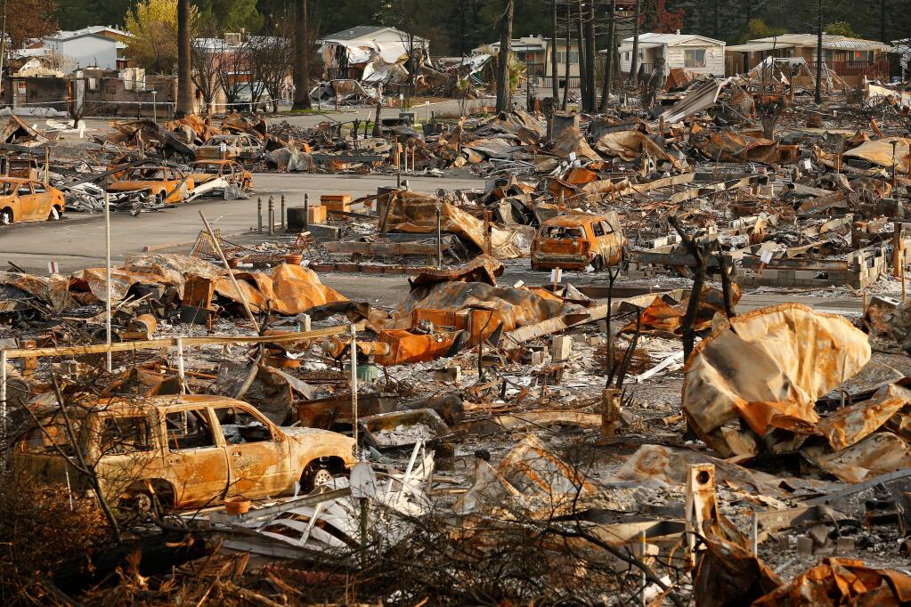 Journey's End mobile home park, where residents Linda Tunis and Marilyn Ress died during the Tubbs Fire in Santa Rosa, California on Monday, October 9 2017. (Alvin Jornada / The Press Democrat)