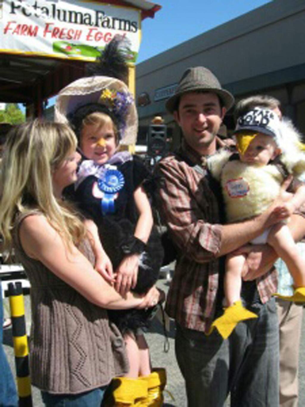 The Hirschmugl family, Jenny and Jon with daughter Hazel and son Henri dressed for the Butter and Egg Days festival in Petaluma. Hazel won 'Cutist Little Chick in Town' contest in 2006 and four years later Henri won.