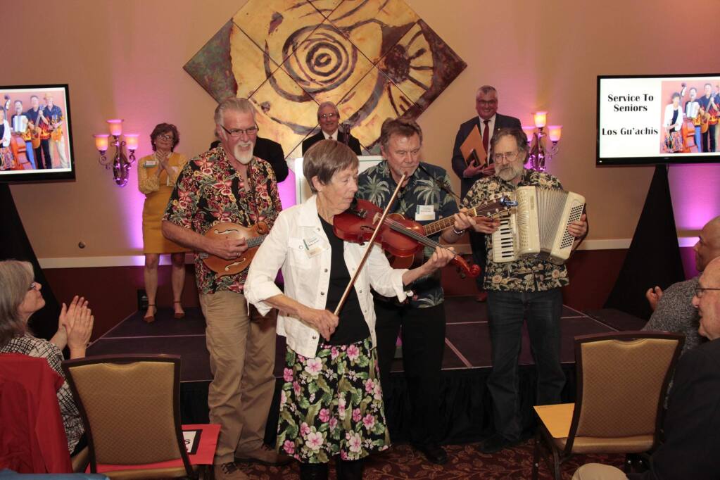 Service to Seniors winner, Los Gu'achis playing to the crowd at the 2018 Petaluma Awards of Excellence held on April 5, 2018 at the Rooster Run Golf Club in Petaluma, CA. JIM JOHNSON for the Argus Courier.