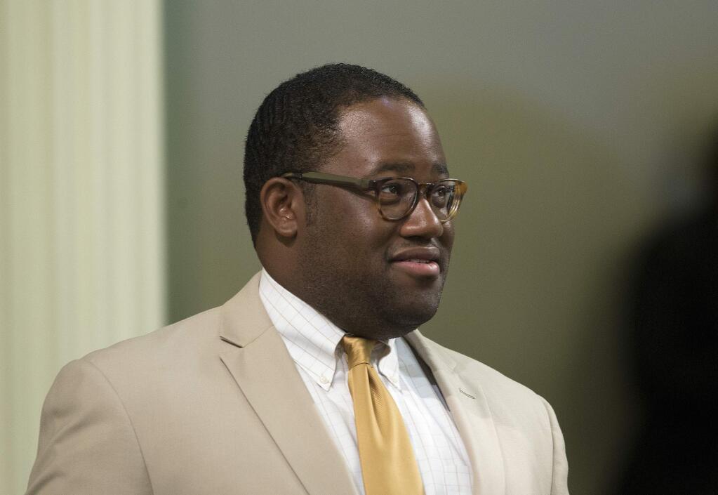 FILE - This Aug. 15, 2016 file photo shows then-Assemblyman Sebastian Ridley-Thomas, D-Los Angeles, at the Capitol in Sacramento, Calif. A California state Assembly investigation says the former lawmaker made unwanted sexual advances before he resigned in 2017. A report released Wednesday, Jan. 16, 2019, says an outside investigator upheld complaints that Ridley-Thomas kissed a woman against her will and later called her several times. He did not immediately respond to a request for comment. (AP Photo/Rich Pedroncelli, File)