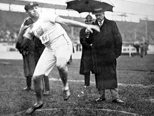 Healdsburg's Ralph Rose in action, on his way to winning his second gold medal in the shot put at the London Olympics in 1908. (Press Association via AP Images)