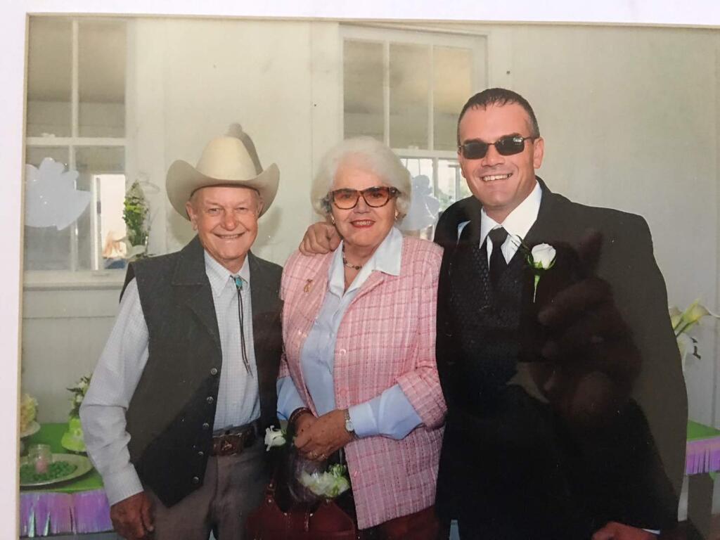 Glyn Evans, from left, stands with Valerie Evans and son Houston Evans. Valerie Evans died in October in the Tubbs fire at her home on Coffey Lane in Santa Rosa.