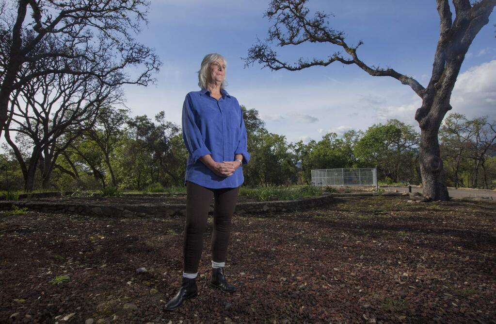 Barbara Naslund, who lost her Sonoma Valley home in the October 2017 firestorm, has decided not to rebuild. The fenced swimming pool is all that remains of the home she lived in for over 40 years. (Photo by Robbi Pengelly/Index-Tribune)