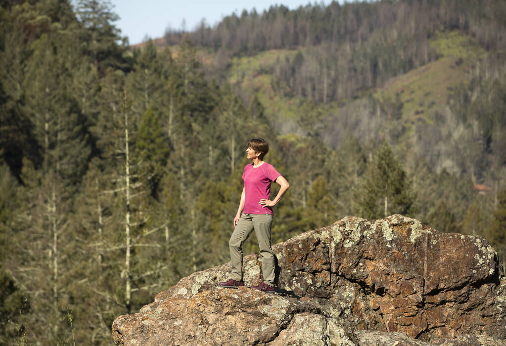 Inga Aksamit of Kenwood has traveled the world and most of California in search of great walks like Sugarloaf State Park on Friday, April 2, 2021. Inga's story is included in Susan Alcorn’s new book "Walk, Hike, Saunter: Seasoned Women Share Tales and Trails."  (John Burgess / The Press Democrat)