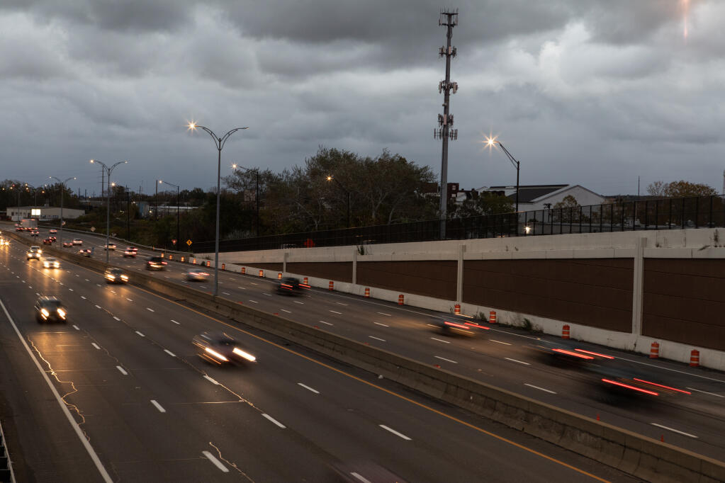 A brief strip of Interstate 90 in Cleveland, Ohio on Oct. 26, 2021.   (Amber N. Ford/The New York Times)