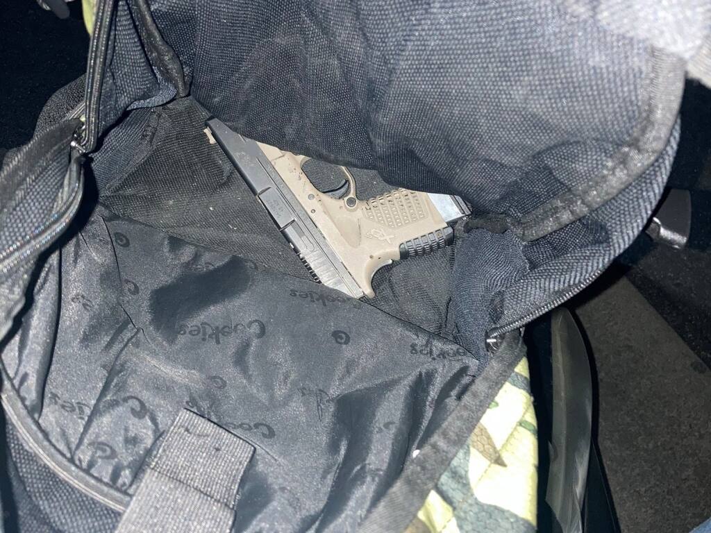 The Sonoma County Sheriff’s Office posted this photograph on Facebook, saying that detectives found a loaded pistol in a backpack in the car that a suspect was driving on Sunday, Jan. 30, 2022. (Sonoma County Sheriff’s Office / Facebook)