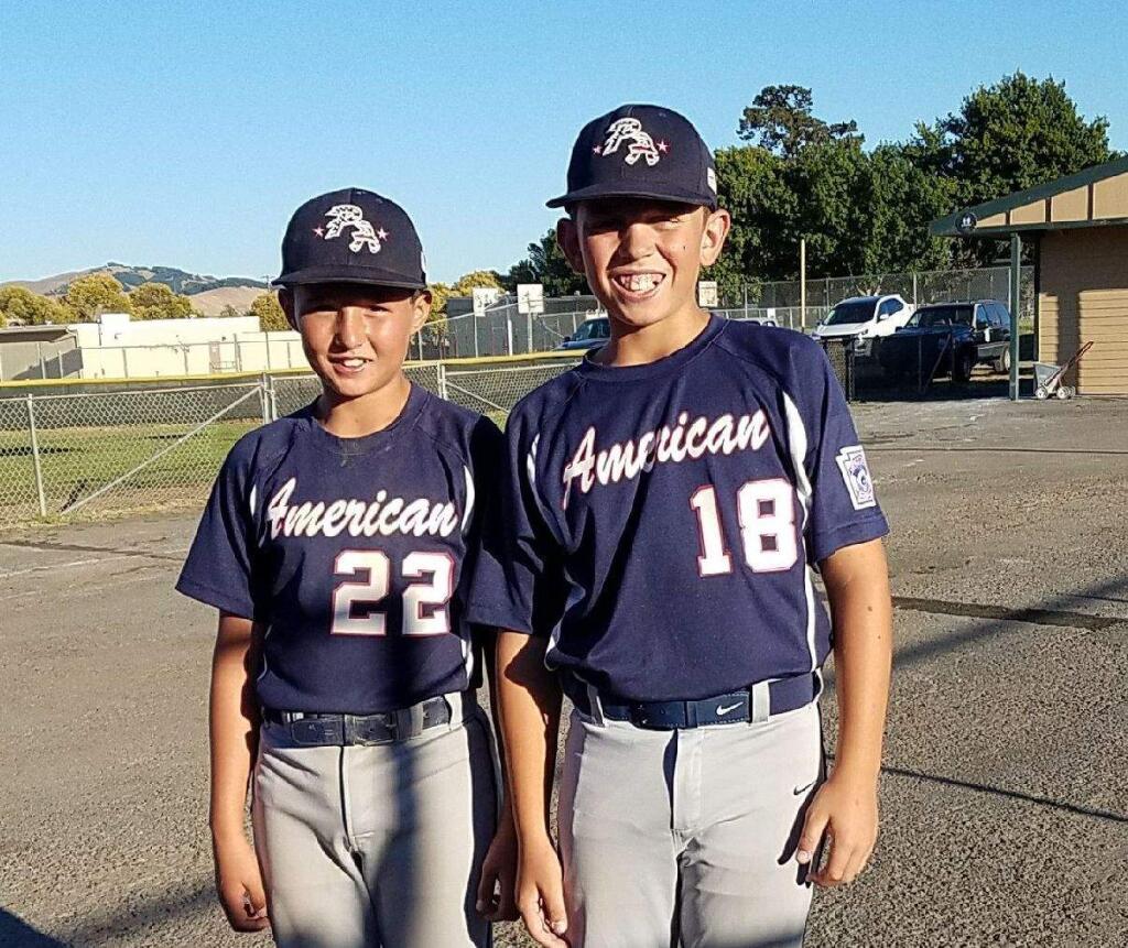 JOHN JACKSON/ARGUS-COURIER STAFFDanny Mercado (left) and Brody Rouff pitched the Petaluma American 9-11-year-old All Stars to a win over Sonoma and into the finals of the Section 1 Tournament.