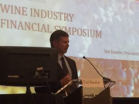 Ted Baseler, president and chief executive of Ste. Michelle Wine Estates in Woodinville, Wash., speaks at the Wine Industry Financial Symposium on Tuesday, Sept. 22, 2015, at the Napa Valley Marriott. (BILL SWINDELL / PD)