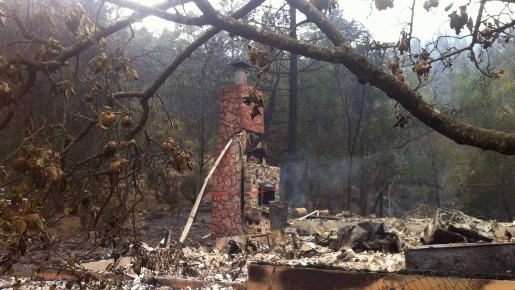 The home of Barbara McWilliams, destroyed in the Valley Fire over the weekend. McWilliams, 72, died in the blaze. (KENT PORTER/ PD)