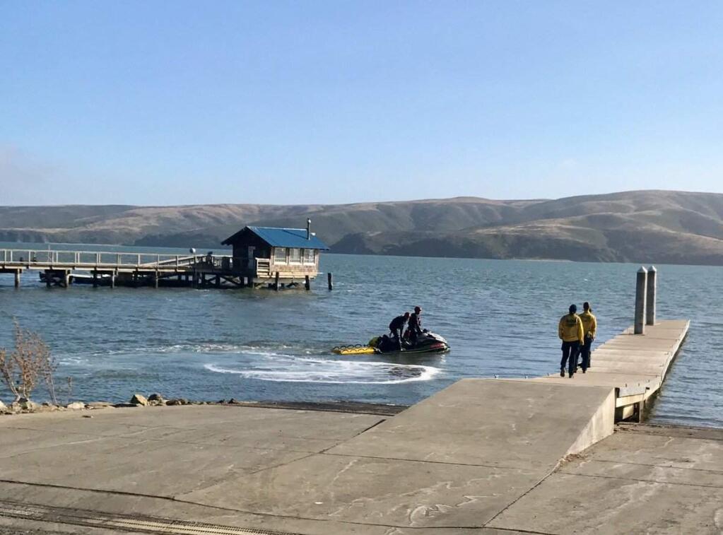 Emergency crews search for a missing Tomales Bay Oyster Co. employee on Tomales Bay on Tuesday, July 18, 2017. (@MARINCOUNTYFIRE)