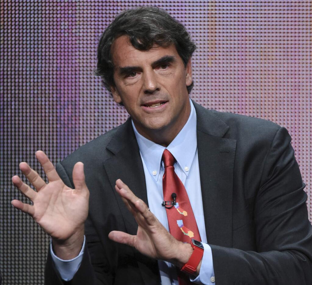 FILE - In this Aug. 5, 2015 file photo, executive producer Tim Draper participates in the 'Startup U' panel at the Disney/ABC Summer TCA Tour at the Beverly Hilton Hotel in Beverly Hills, Calif. Draper, the billionaire behind a proposal to split California in three says he's giving up on the effort after the state Supreme Court knocked it off the Nov. 2018 ballot. (Photo by Richard Shotwell/Invision/AP, File)