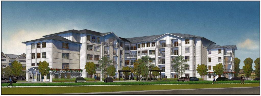 A rendering of Basin Street Properties' Marina Apartments project, as seen from Lakeville Street (image courtesy city of Petaluma)