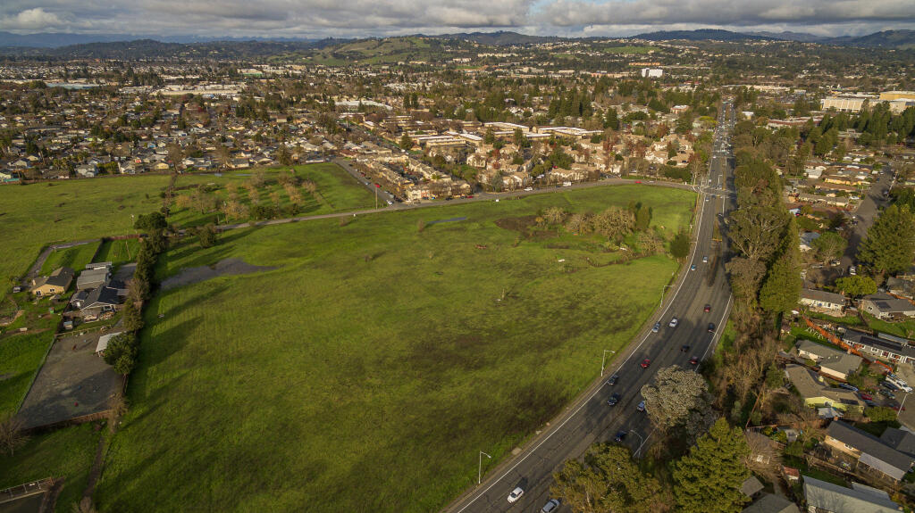 Nearly 800 new homes are planned on a former dairy farm in northwest Santa Rosa, representing one of the largest residential developments citywide in decades. Looking northeast, the Lance Drive apartment project site sits along Guerneville Road and Lance Drive in northwest Santa Rosa, Tuesday, Jan. 23, 2024. (Chad Surmick / The Press Democrat)